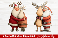 2 Santa Reindeer Clipart Set | Cute Christmas Reindeer PNG Product Image 1