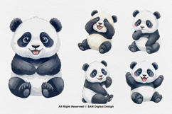 15 Bundle Watercolor Panda Animal Fat Black White Chinese Product Image 5