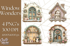 Cozy Christmas Village Window Clipart PNG for Crafts Product Image 1