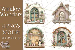 Cozy Christmas Village Window Clipart PNG for Crafts Product Image 1