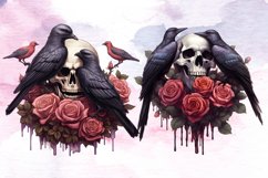 Raven On Rose Skull Sublimation Clipart, Raven Watercolor Product Image 6