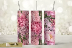 pink lush peonies Floral tumbler sublimation wrap design png Product Image 1