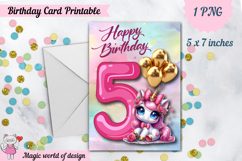 Unicorn 5th Happy Birthday Card, Printable png Product Image 1