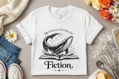 Mentally Living In Fiction Whale Book Lover Vintage PNG Product Image 7