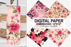 Pink Retro Flowers Digital Paper - Flowers Background Product Image 1