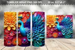 3D Rainbow Peacock 20 oz Skinny Tumbler Sublimation Product Image 6