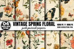 Vintage Spring Floral Junk Journal Pattens Background PNG Product Image 1