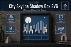 Blue city skyline layered papercut shadow box Product Image 1