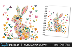 Cute Easter Bunny Floral Silhouette PNG, Easter Bunny PNG Product Image 2