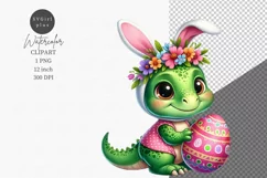 Easter clipart, Dino clipart, Watercolor clipart, Dinosaur Product Image 1
