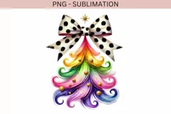 Colorful Coquette Christmas Tree PNG | Trendy Watercolor Product Image 3