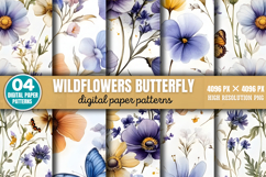 Wildflowers Butterfly pattern Digital Background Paper Bundl Product Image 6