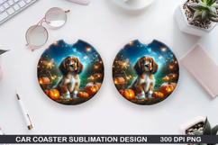 Halloween Dog Car Coaster Sublimation| Halloween Coaster PNG Product Image 1