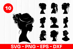 Girl Hair Silhouette Female Portrait SVG PNG Product Image 1