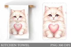 Valentines Cat Kitchen Towel. Valentines Kitchen Towel Product Image 1