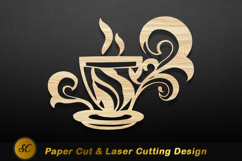 Wooden coffee cup steam ornate design swirls Laser Cut Files Product Image 1
