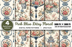 Pink Blue Ditsy Floral Digital Paper JPG Product Image 1