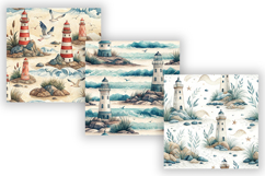 Seaside Lighthouse Digital Paper Pack, Seamless Watercolor Product Image 5