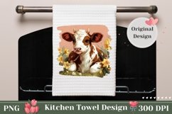 Cow Kitchen Towel Sublimation, Floral Dish Towel Design Product Image 1