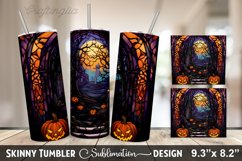 Stained Glass Window With Pumpkins And A House - 20oz Skinny Product Image 1