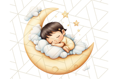 Sleeping Baby on Moon PNG, Cute Night Sky Baby Clipart Png Product Image 5