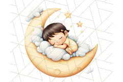Sleeping Baby on Moon PNG, Cute Night Sky Baby Clipart Png Product Image 5