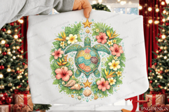 Sea Turtle Floral PNG Design | Tropical Ocean Turtle Sublima Product Image 2