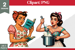 Funny Pin up girl clipart Housewife, Girl cook book, ladle Product Image 1