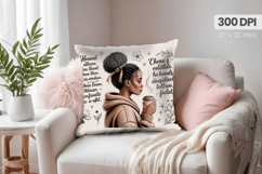 Afro Girl /Woman braided hair Pillow Design, Black Queen PNG Product Image 1