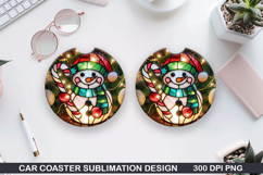 Snowman Car Coaster Sublimation|Christmas Coaster PNG Design Product Image 1