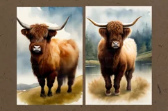 Highland cow, Bull painting, Longhorn 8 PNG Product Image 5