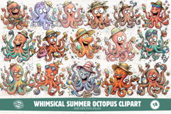 Whimsical Summer Octopus Clipart 18 PNG Product Image 1