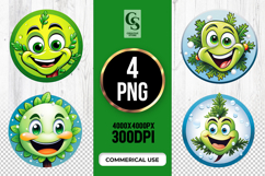 Funny Green Leaf Face Clipart Sublimation PNG Product Image 1