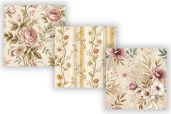 Sand Toile Digital Paper Pack, Vintage Floral Toile, Gingham Product Image 5