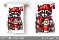 Raccoon Kitchen Towel. Christmas Raccoon Kitchen Towel Product Image 1