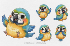 15 Bundle Watercolor Colorful Baby Parrot Cute Bird Macaw Product Image 5