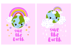 Cute Earth Day Clipart Set: Kawaii Planet Earth Characters w Product Image 3