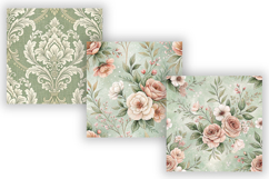 Sage Mist Toile Digital Paper Pack, Vintage Floral Toile Product Image 4