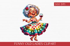 Funny Old Ladies Clipart, Watercolor Old Woman sublimation Product Image 1