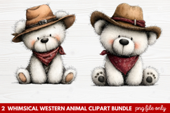 2 Whimsical Western Animal Clipart | Cute Cowboy Animals PNG Product Image 1