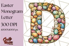 Easter Letter D Clipart, Bunny Alphabet PNG, Egg Monogram Product Image 1