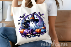 Spooky Vibes Halloween PNG, Haunted House Pumpkin Design Product Image 5