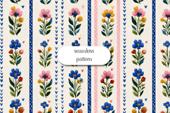 Folk Floral Stripe Seamless Pattern Hand Painted Flowers Product Image 1