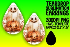Spooky Watercolor Teardrop Earring Design Halloween PNG Product Image 1