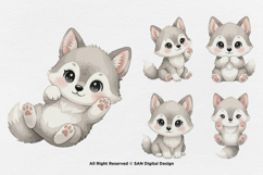 15 Bundle Watercolor Wolf Grey Nigh Animal Wildlife Kids Product Image 5