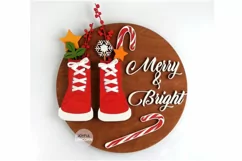 Merry and Bright Sign SVG | Christmas Door Hanger SVG file Product Image 1