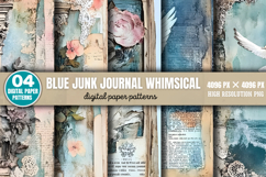 Blue Junk Journal Whimsical Patterns Background PNG Product Image 1