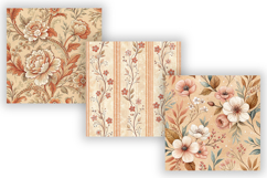 Soft Apricot Toile Digital Paper Pack, Vintage Floral Toile Product Image 5
