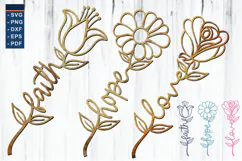 Faith Hope Love, Rose SVG, Flower SVG Laser Cut Files Product Image 3
