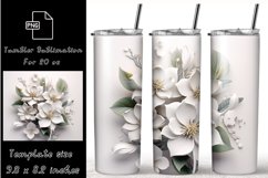 3D White Flower Tumbler Wrap, 20 oz Skinny Sublimation Product Image 1